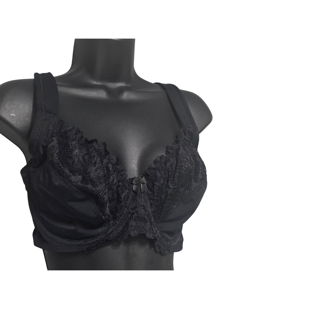 Curve Muse Bra 38B Black Underwire Bra Lace Sheer‎ Top Wide Strap Full Underwire